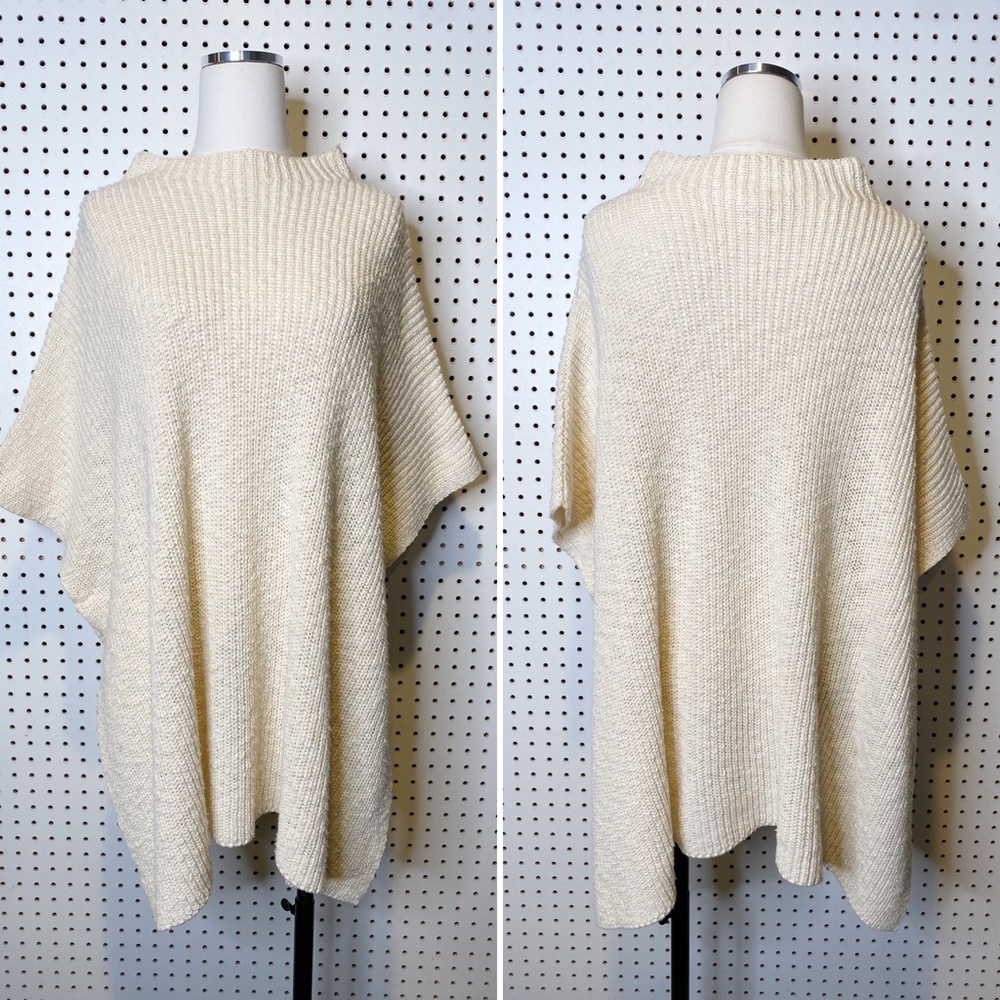 Eileen Fisher | Mock Neck Poncho Sweater, 100% Organic Cotton Sz. S/M - Picture 1 of 9